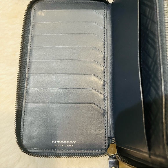 Burberry Black Label Navy Blue Leather Zip Around Long Unisex Wallet - Picture 7 of 14
